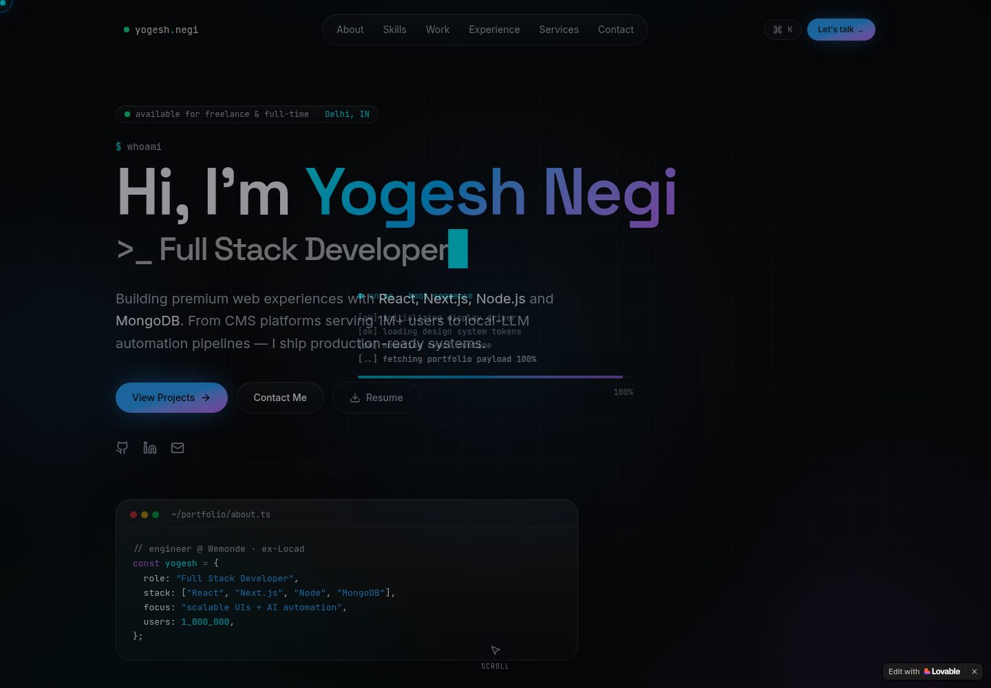 Yogesh Negi public website screenshot