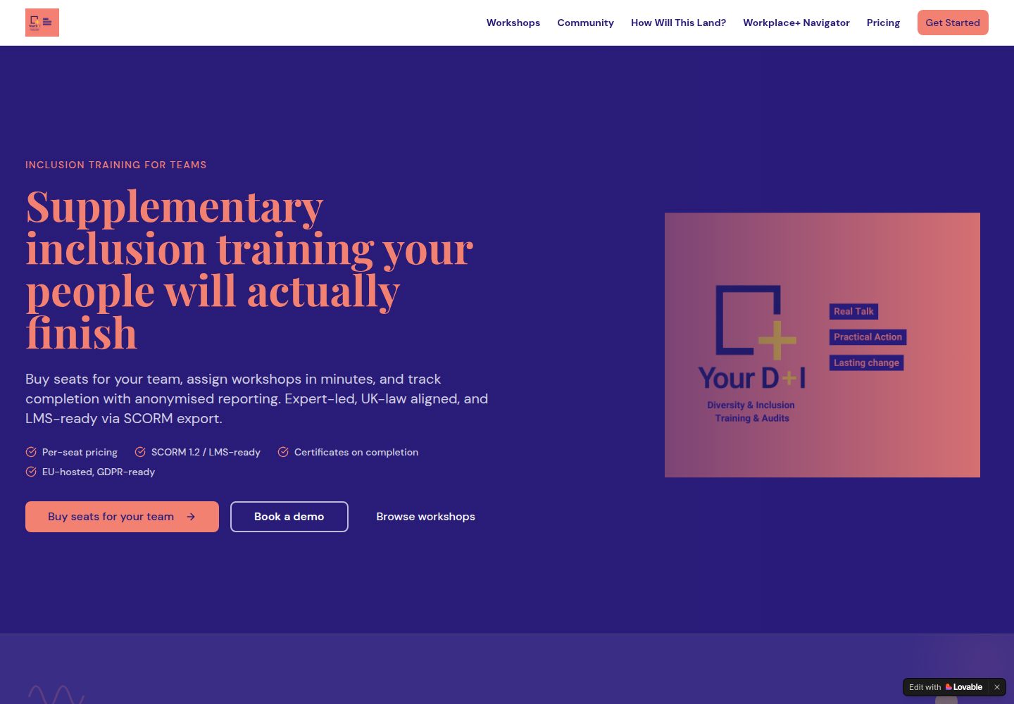 Your D+I public website screenshot