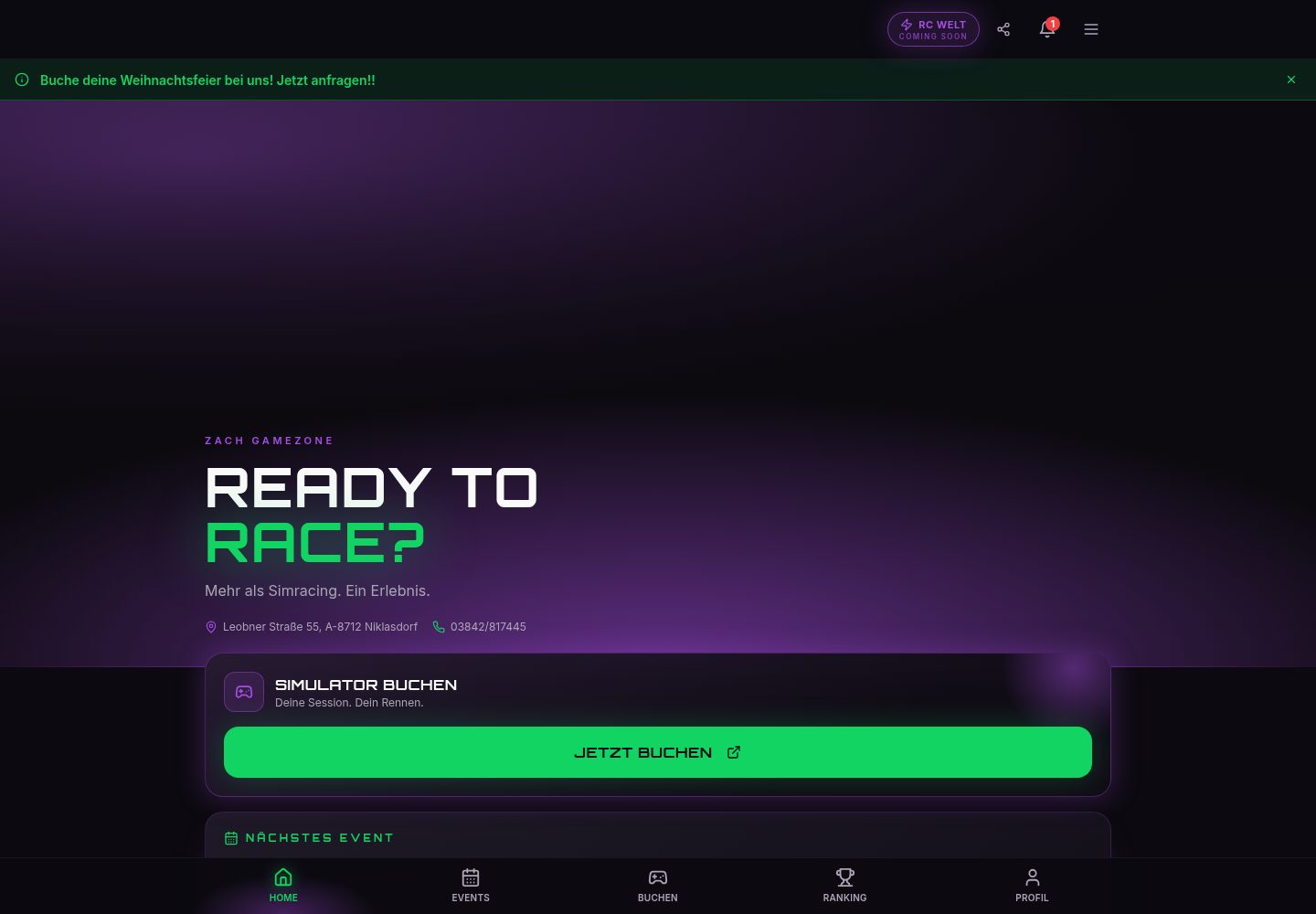 ZACH GAMEZONE public website screenshot