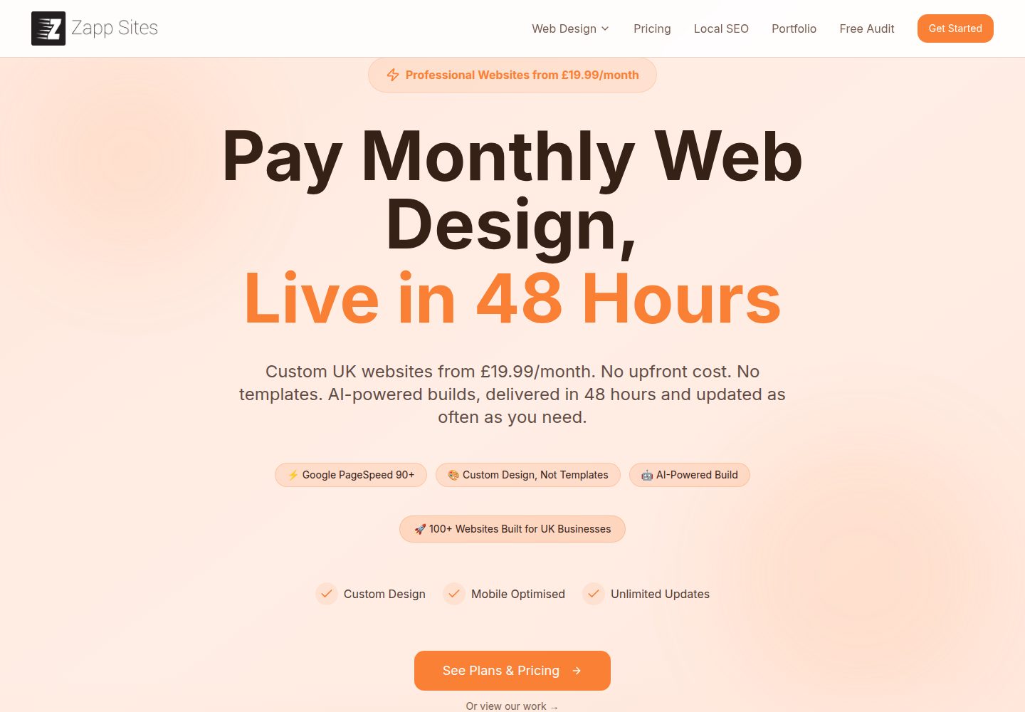Zapp Sites public website screenshot