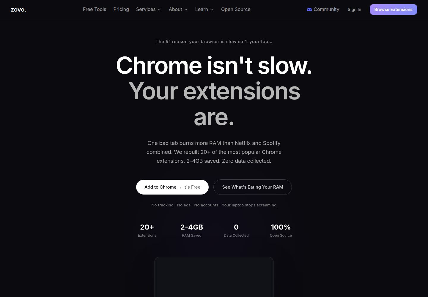 Zovo public website screenshot